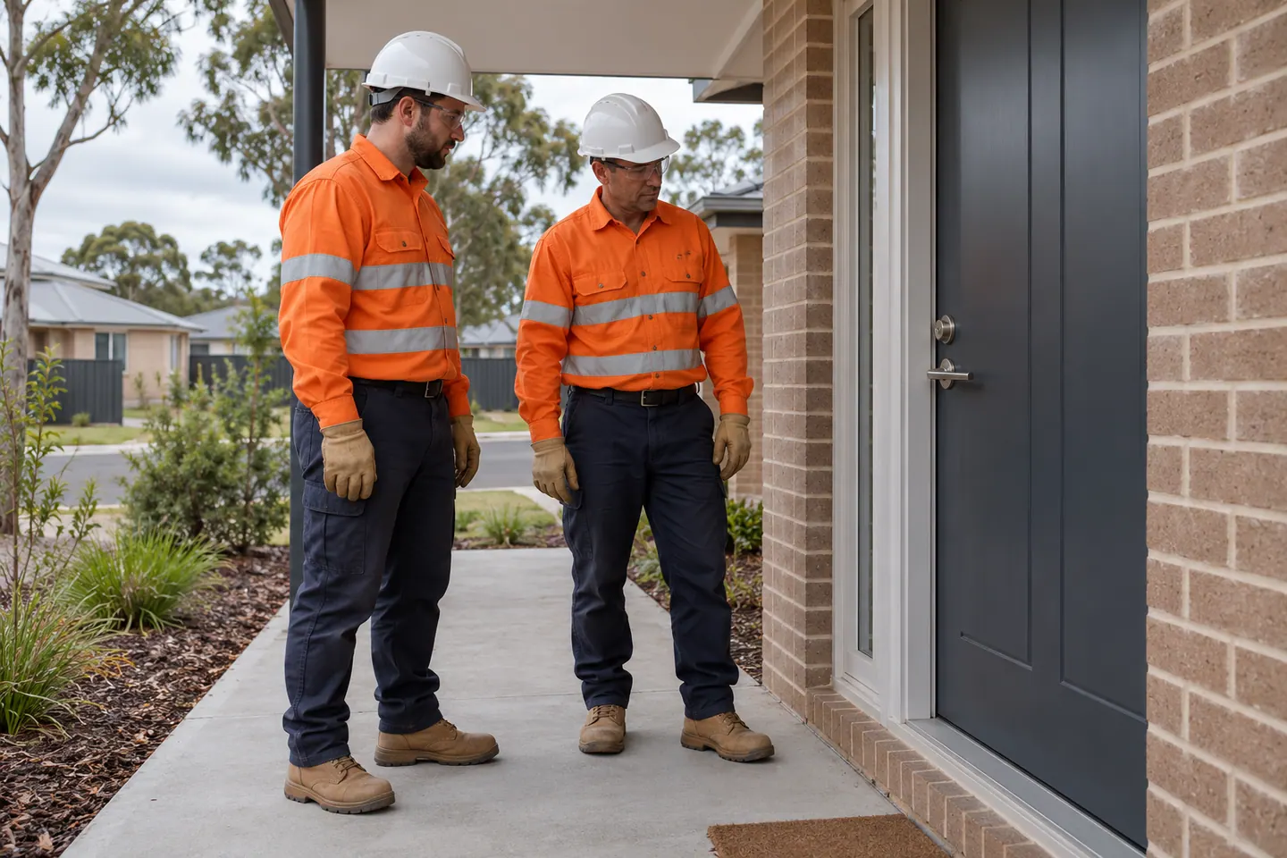 A locksmith plans locksmith at a paused work area.