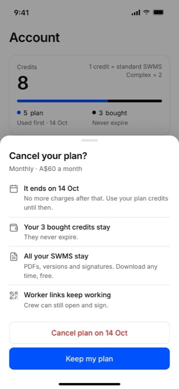 Cancelling a plan