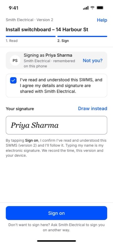 Signing on